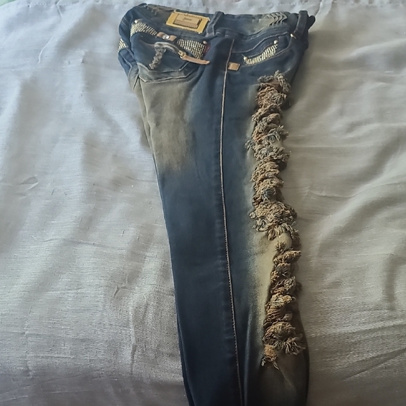 Blue Skinny Jeans with Distressed Detailing Colombian Push-Up Size 3 USA - Picture 2 of 5